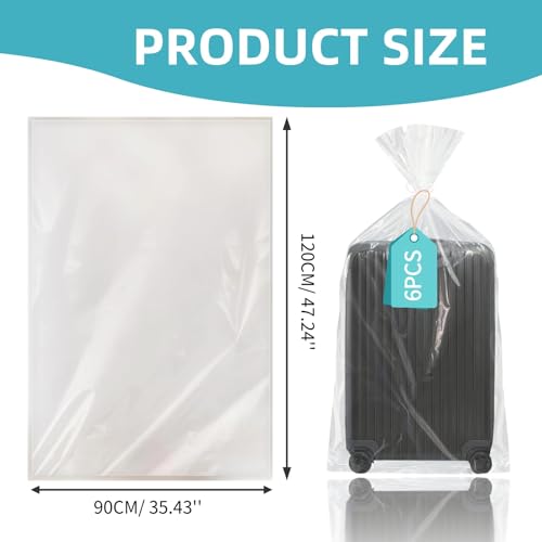 6 Pack XL Clear Plastic Storage Bags, 90x120cm Heavy-Duty Drawstring Bags for Luggage Suitcase Furniture Comforter Bike Blanket, Quilts, Toys & Office Chairs, Reusable