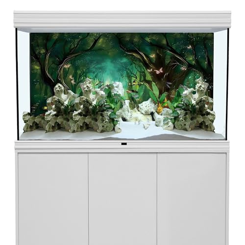 AWERT 24x12 inches Polyester Tropical Rainforest Aquarium Background Dreamy Aquarium Background Nature Fish Tank Background