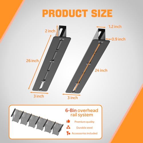 Overhead Garage Storage Rack, Heavy Duty Ceiling Storage Rack | 26 Inch Adjustable Ceiling Bin Storage System, 7 Sets for 6 Bins - style: For 6 Bins