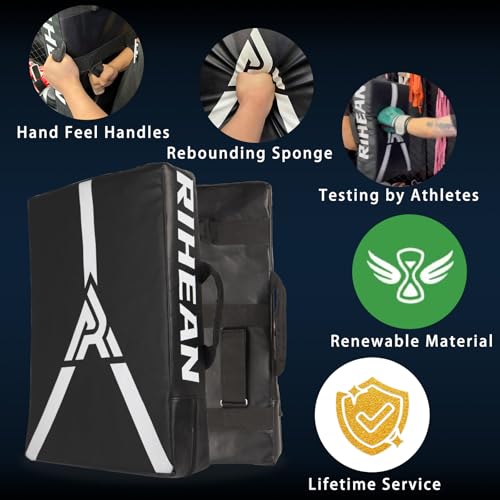 Martial Arts Kicking Shields Pad for Muay Thai, Taekwondo, Football, Basketball Training - Denser Foam, Longlasting PU Leather Kick Shield - style: 16x24in Black