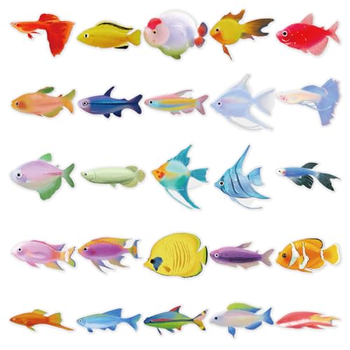 50PCS Aquarium Fish Stickers,Waterproof Vinyl Clear Transparent Freshwater Stickers Decals for Water Bottle Laptop