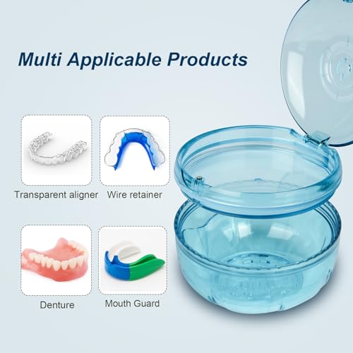 Retainer Cleaner Case,Double Layer Denture Cup for Soaking - color: Blue