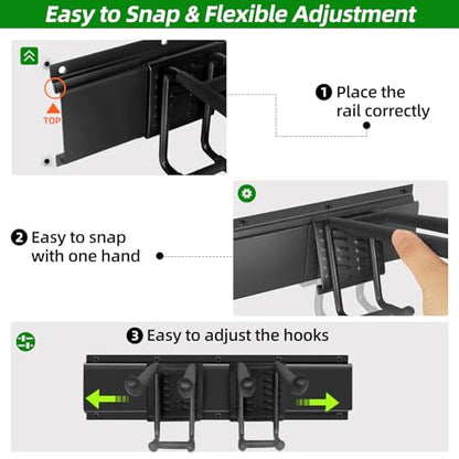 Garage Wall Organizer, 96 in Garden Tool Organizer with 12 Adjustable Hooks | 720 LBS Load, Wear & Tear Resistant, Soft Anti-Scratch Hook Sleeves, 3 Extra Storage Straps, For Garden Lawn & Shed Tools - size: 96 inch 12-Hook