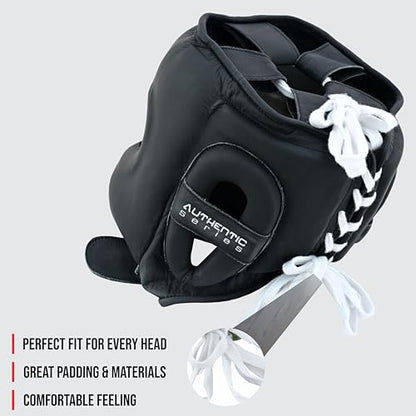 A1 Boxing Sparring Headgear – Face Saver Head Guard with Nose Protection, Cowhide Leather Boxing Headgear for MMA, Muay Thai & Kickboxing Training - color: Black, size: Large-X-Large