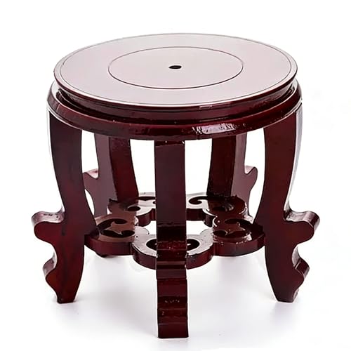 11 Inch Wooden Oriental Plant Stand, Chinese Style Round Wood Display Base for Vase, Pot, Fishbowl, Fish Tank - Indoor Outdoor Home Decoration