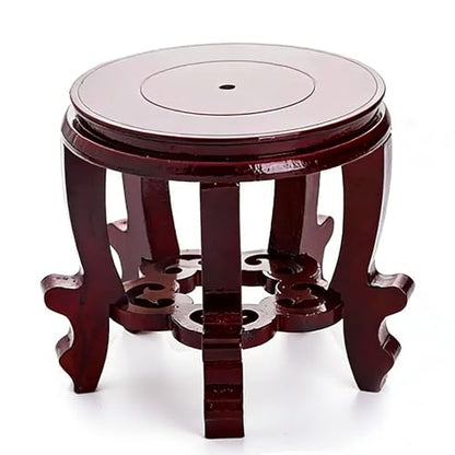 11 Inch Wooden Oriental Plant Stand, Chinese Style Round Wood Display Base for Vase, Pot, Fishbowl, Fish Tank - Indoor Outdoor Home Decoration