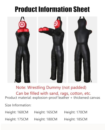 Hanging Grappling Dummy, Martial Arts Doll, MMA Wrestling Dummy, Durable Canvas Fabrics, Standing Sitting Laying Throwing, for Boxing Karate Training UNFILLED