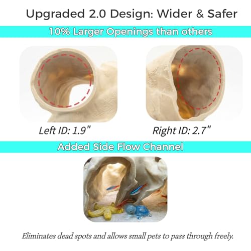 Large Aquarium Tunnel & Cave (9.5" L), 3D Printed Substrate Viewer Fish Hideout with Wide Top Entrances, Tank Decor for Small Fish, Corydoras, Betta & Shrimp- Set with 3 Mini Accessories (Yellow)