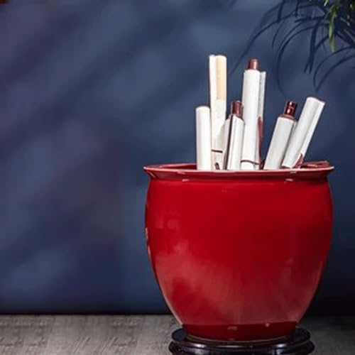 Fish Bowls Hydroponic Plant Container Ceramic Red Fish Tank Living Room Turtle Basin Floor-standing Fish Tank Study Painting And Calligraphy Tank Storage Bucket Ornaments Aquarium Entry Fish Tank