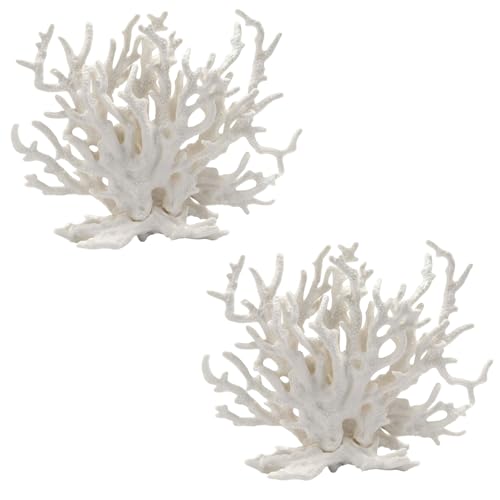 2 Pcs Artificial Aquarium Coral Reef Decor White | PVC, Faux, Fish Tank Ornament, Landscape Accessories