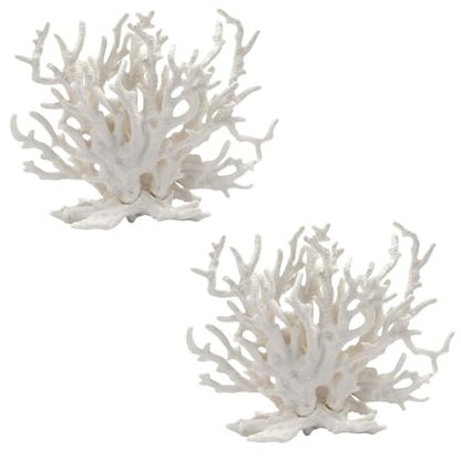 2 Pcs Artificial Aquarium Coral Reef Decor White | PVC, Faux, Fish Tank Ornament, Landscape Accessories