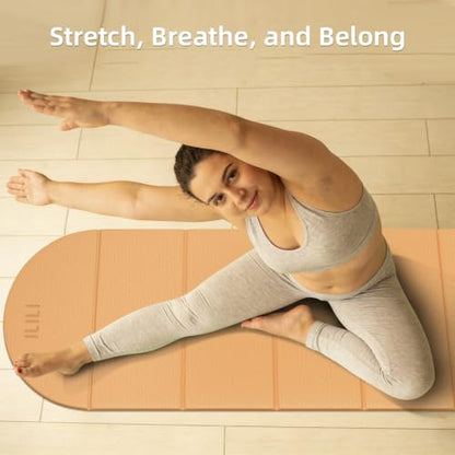 ILILI Foldable Yoga Mat, 10mm Thick, 75x26 Inch Extra Long, Exercise Mat - color: Warm Orange+White Grey