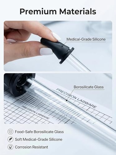 4-Pack 1mL Calibrated Glass Droppers with Measurement, Long & Short Bent & Straight Tips for Essential Oils, Lab, Feeding, Ear & Health Care
