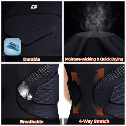 COOLOMG Youth Football Padded Shirt Chest Rib Protector - color: Black, size: Medium