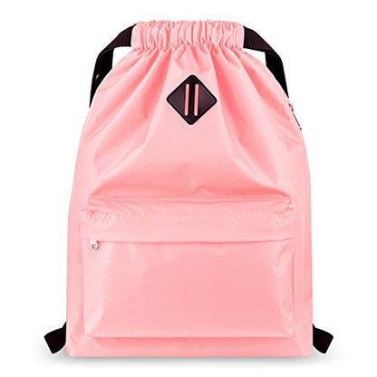 Vorspack Drawstring Backpack with Front & Side Pocket for Men Women - color: Pink