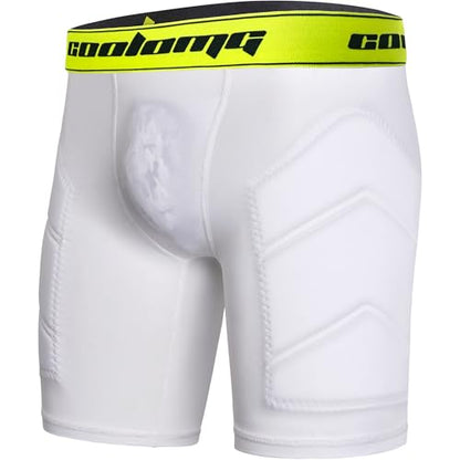 COOLOMG Youth Boys Baseball Sliding Shorts with Cup Pocket - color: White-yellow(no cup), size: Medium