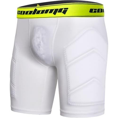 COOLOMG Youth Boys Baseball Sliding Shorts with Cup Pocket - color: White-yellow(no cup), size: Small