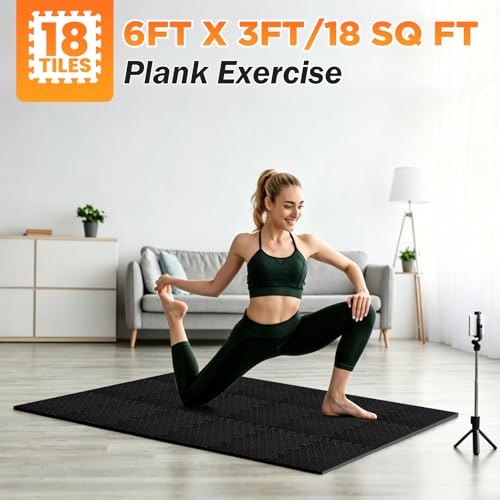 18 Tiles EVA Puzzle Exercise Floor Mats Set, Interlocking Foam Gym Tiles