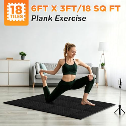 18 Tiles EVA Puzzle Exercise Floor Mats Set, Interlocking Foam Gym Tiles