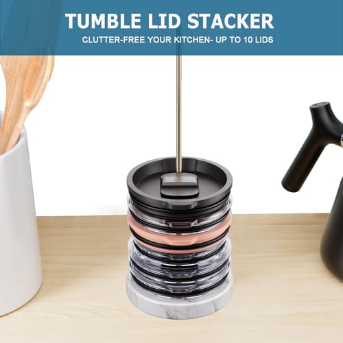 Stainless Steel Tumbler Lid Organizer With Marble Base for Stanley Cup/Yeti - Space-Saving Vertical Stacker for Up to 10 Lids, Clutter-Free Kitchen Cabinets and Countertops (Gold) - color: Gold