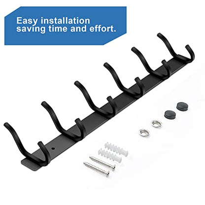 Coat Rack Wall Mount with 6 Hooks, 17 Inch Black Wall Hooks, 2 Packs - color: Black, size: 6 Hooks 2 Pieces