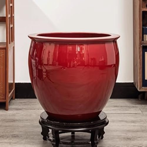 Fish Tank Ceramic Red Fish Tank Living Room Turtle Basin Floor-Standing Fish Tank Study Painting and Calligraphy Tank Storage Bucket Ornaments Light Luxury Simple Fish Tank