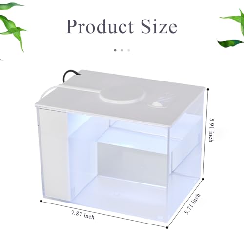 Mini Fish Tank Betta Aquarium Starter Kits Multifunctional Desktop LED Aquarium with Switch Button White, 1 Gallon