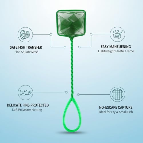 Green Square Mesh Aquarium Net for Fish Transfer and Tank Cleaning - size: 12.2 x 2.95 x 2.76"