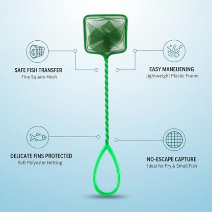 Green Square Mesh Aquarium Net for Fish Transfer and Tank Cleaning - size: 12.2 x 2.95 x 2.76"