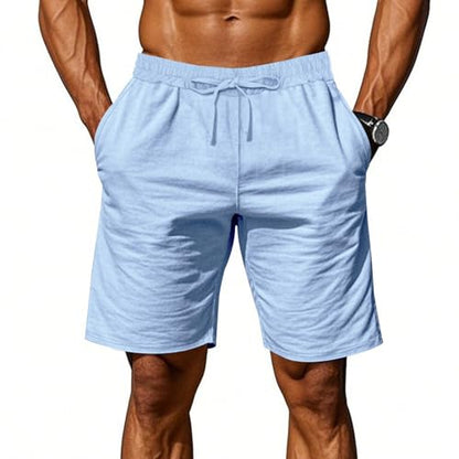 Linen Cargo Shorts for Men 2025 Summer Casual Elastic Waist Drawstring Lightweight Workout Beach Shorts with Pockets Sky Blue M