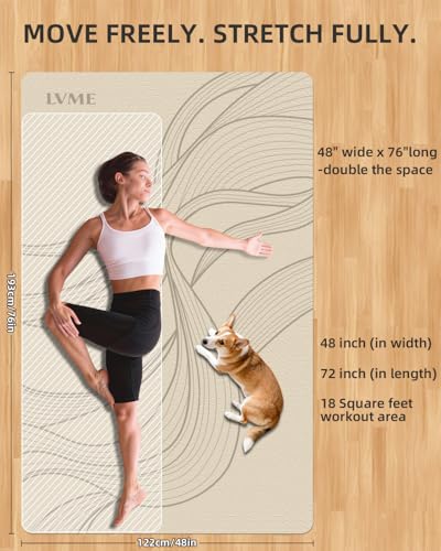 Large Yoga Mat (75.5"x47.6"x0.4"）Extra Wide & Thick 10mm - color: Cream