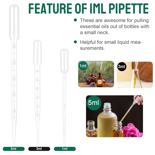 1000Pcs 1ML Dropper Pipettes - Disposable Plastic Pipettes for Lab Science, Essential Oil, DIY Art, Medicine - Excellent Suction Without Leakage