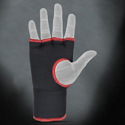 DEFY Padded Inner Gloves Quick 75cm Long Strap – Inner Boxing Gloves Gel Padded Knuckle Protection – Elasticated Boxing Hand Wraps for MMA Muay Thai Kickboxing Martial Arts Pair - color: Black, size: X-Large