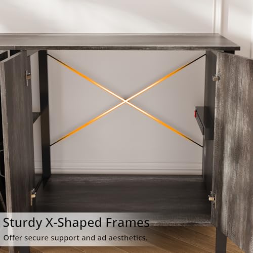 VOWNER 100-150 Gallon Fish Tank Stand with Power Outlet, Heavy Duty Aquarium Stand with Cabinet Storage for Fish Tank, Turtle Tank, Reptile Terrarium, 60" L*23.6" W Tabletop, 2200 LBS Capacity, Grey - color: Grey