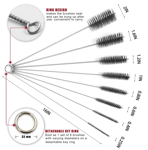 16 Inch Extra Long Pipe Cleaning Brush Set Stainless Steel Bristles, Stainless Steel Pipe Brush Steel Bottle Brush 8 Piece Variety Pack for Auto Parts, Bottles,Tubes, Etc. - size: 16 Inch