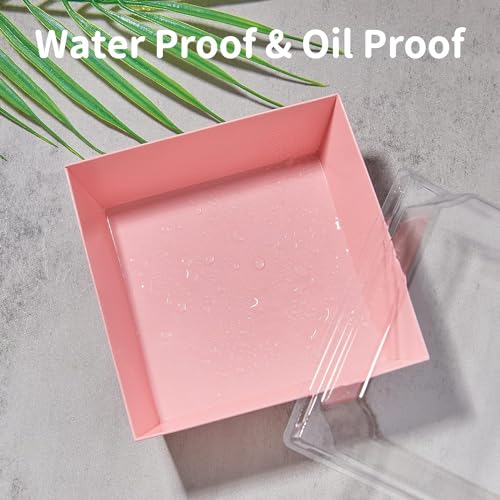 50 Pack Small Charcuterie Boxes with Clear Lids, 4 Inches Paper Bakery Boxes Dessert Boxes Disposable To Go Food Containers for Cookie, Cake Slice, Mini Cake, Chocolate Strawberry (Pink) - color: Pink