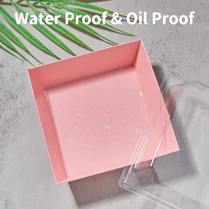 50 Pack Small Charcuterie Boxes with Clear Lids, 4 Inches Paper Bakery Boxes Dessert Boxes Disposable To Go Food Containers for Cookie, Cake Slice, Mini Cake, Chocolate Strawberry (Pink) - color: Pink