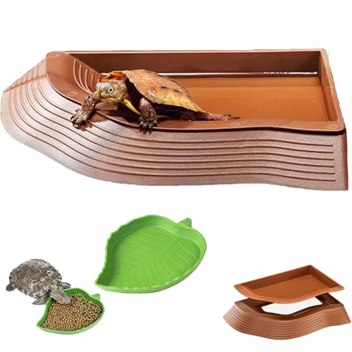 3PCS Tortoise Water Bowls with Ramp Leaf Tortoise Food Dish Reptile Food Water Bowls Reptile Bathing Pool Aquarium Ornament for Gecko, Snake, Turtle, Bearded Dragon, Lizard Small - size: Small