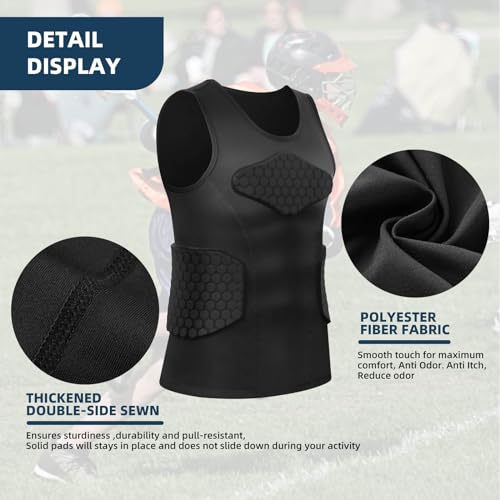 Zicac Men's Sports Shock Rash Guard Compression Padded Shirt Soccer Basketball Protective Gear Chest Rib Guards - color: Black-V, size: Large