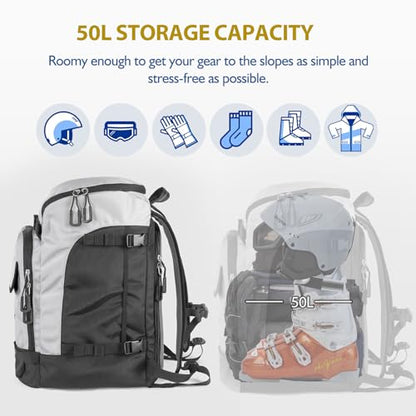 Unigear Ski Boot Bag Backpack 50L/70L for Helmet, Goggles, Skis & Snowboard - color: Silver Gray, size: 70L