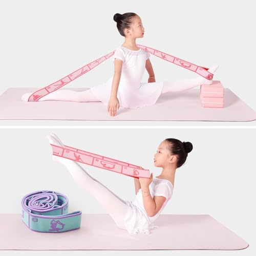 2 PCS Kids Stretching Strap - 8-Loop Adjustable Stretch Bands for Dance, Ballet, Yoga, Gymnastics Workout, Children‘s Fitness Equipment, Stretching Resistance Bands and Home Flexibility Training - color: Pink+Blue