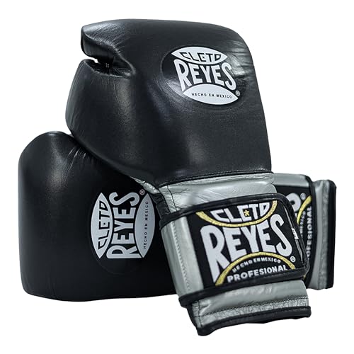 CLETO REYES Training Boxing Gloves with Hook and Loop Closure for Sparring and Heavy Punching Bags, Men and Women, MMA, Kickboxing, Muay Thai - color: Black/Silver, size: 12oz.