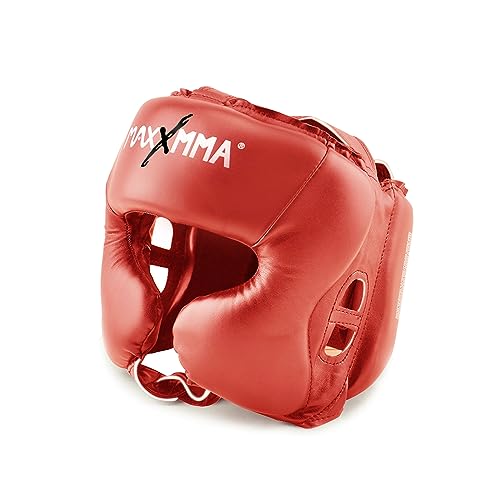 MaxxMMA Headgear L/XL Boxing MMA Training Kickboxing Sparring Karate Taekwondo - color: Red