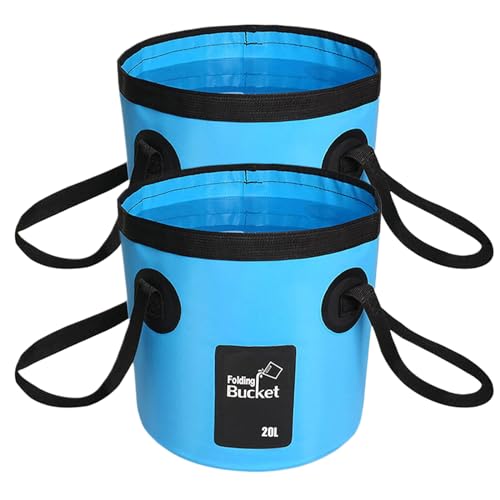 BANCHELLE Collapsible Bucket Water Container Portable Folding Camp Wash Basin for Outdoor Traveling Hiking Fishing Car Washing Gardening Camping 2 PCS - color: Blue