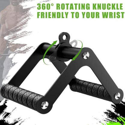 Double D Row Handle LAT Pulldown Attachments,Comfort Rubber Grip V Bar Attachmentt for Cable Machine Home Gym Accessory - color: Black Double D