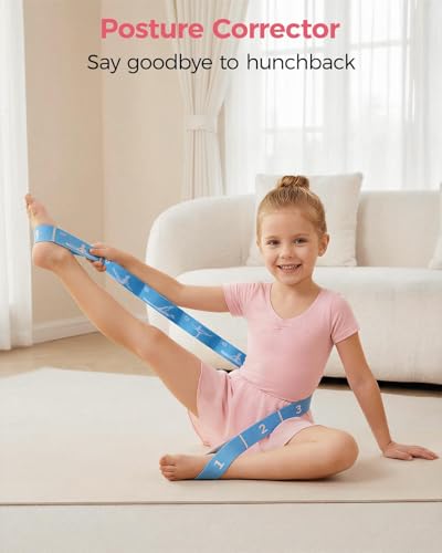2 PCS Stretch Strap for Kids Gymnastics Multi-Loop Elastic Strap for Ballet, Latin, Dance, Yoga, Children Flexibility Training & Exercise Resistance Yoga Band- 8 Loops - color: Red & Blue