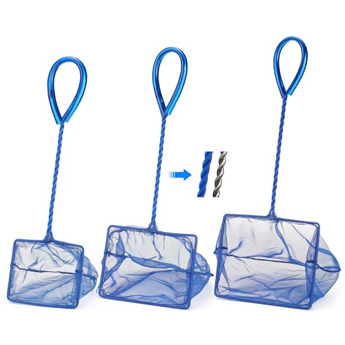 3 Pack Aquarium Net, Multi-Size Fine Quick Fish Catch Nets Extra Soft Nylon Fishing Nets with Plastic Handle for Aquarium Fish Tank Supplies- Blue (4in,5in, 6in) - color: Blue, size: Multi-Size Set: 4"/5"/6" (3-Pack)