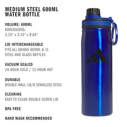 adidas Metal Water Bottle 600 mL | Double-Wall Insulated, Leak-Resistant Lid, BPA-Free, Durable, Workouts & Daily Use - color: Team Royal Blue/Black/M