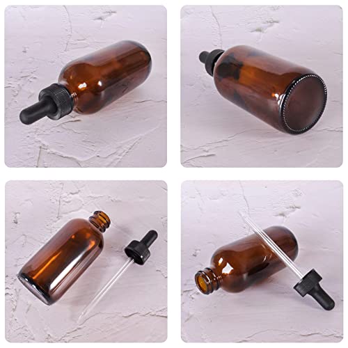 24 Pack 4oz Amber Glass Bottles with Glass Eye Droppers for Essential Oils, Perfumes & Lab Chemicals (Brushes, Funnels, Extra Droppers, Labels & Measuring Cup Included) - color: Amber