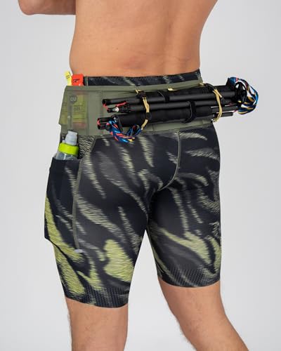 FlipBelt Men's Running Compression Shorts with Built-in Running Belt - color: Trail Pinnacle Black, size: X-Small